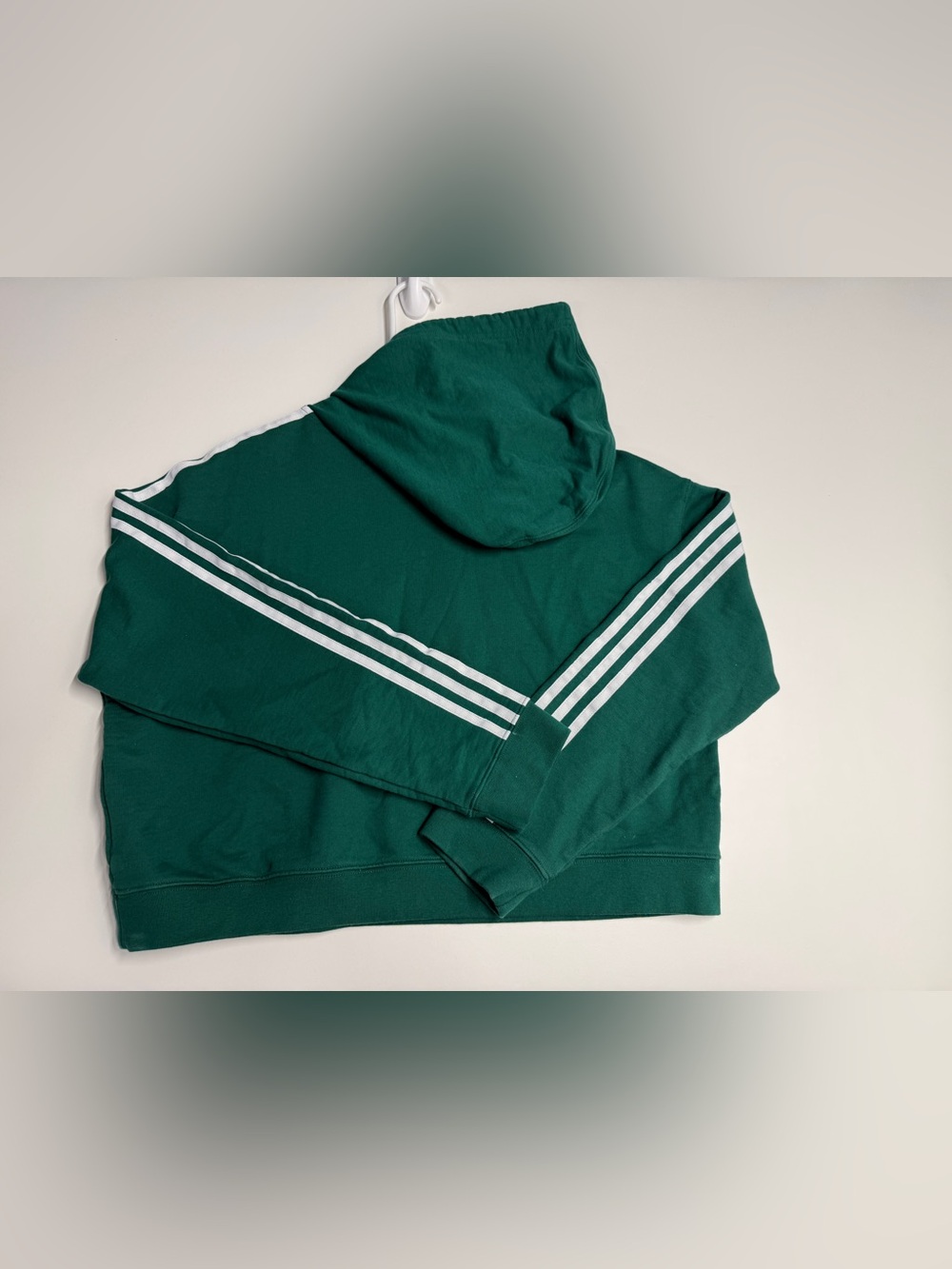 adidas Dark Green Trefoil Hoodie with White Shoulder Stripes - Picture 3 of 4